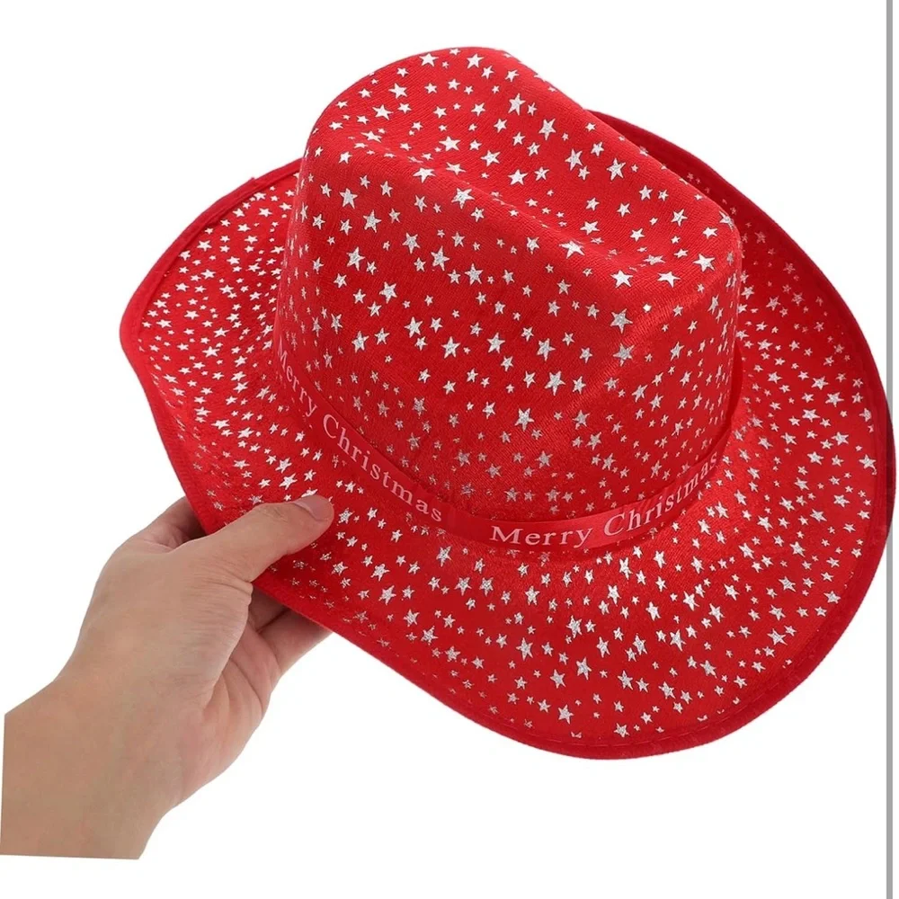 2 PCS Festive Red Christmas Party Hat Cowboy Hat Western
